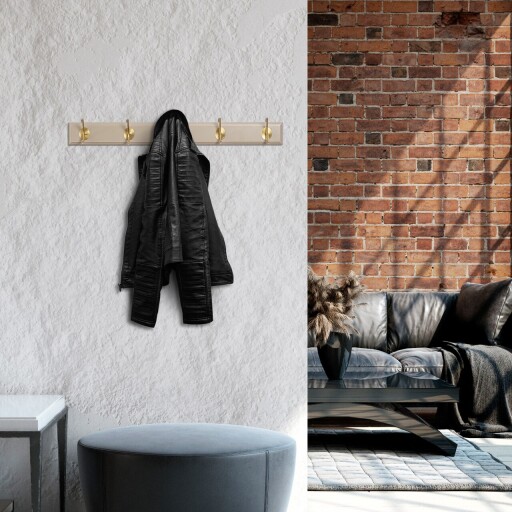 Cuier de perete din lemn, Daisetta, ASK-009, 65x7x8 cm, Lemn, Alb/Auriu