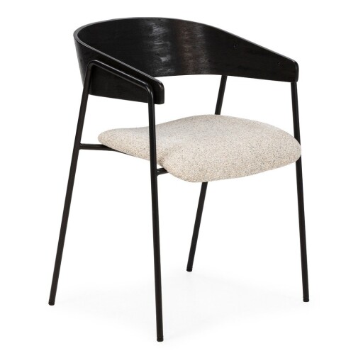 Set de scaune de sufragerie negru/bej cu cotiere 2 buc. tapițat Cora – MOME