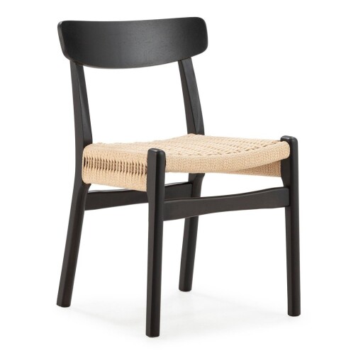 Scaune de dining negre 2 buc. din lemn de arbore de cauciuc Biel – MOME