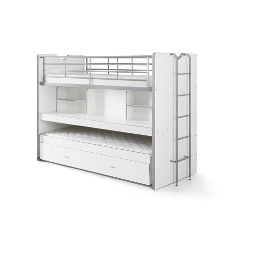 Pat pentru copii alb supraetajat/cu extensie suplimentară cu spațiu de depozitare cu somieră 90x200 cm Bonny – Vipack