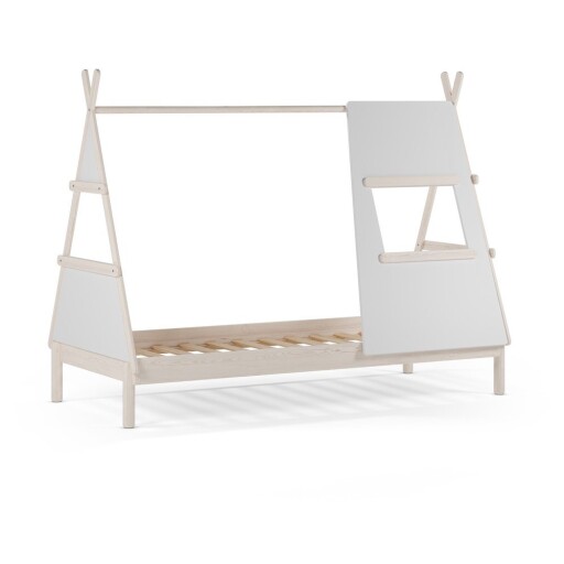 Pat pentru copii crem de tip casă din lemn de pin cu somieră 90x200 cm Enola – Marckeric