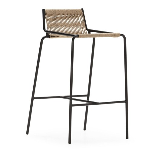 Scaun de bar bej din metal (înălțime șezut 65 cm) Emily – Marckeric