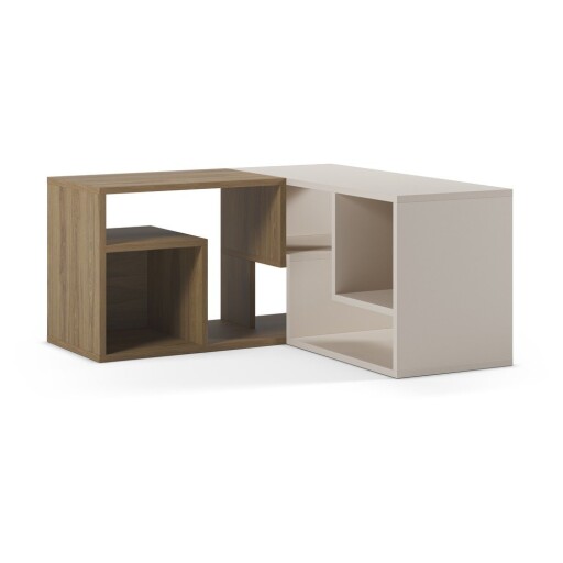 Comodă TV albă/în culoare naturală pe colț cu aspect de lemn de stejar 145x45x35 cm Glina – Marckeric