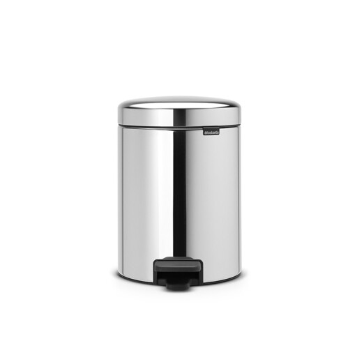 Cos de gunoi cu pedala, Brabantia, NewIcon Brilliant Steel, 5 L, 27.2x20.5x29.1 cm, otel, argintiu