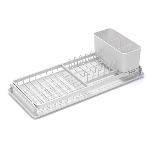 Scurgator vase cu suport tacamuri, Brabantia, SinkSide, 20x46.3x12.5 cm, aluminiu, gri deschis