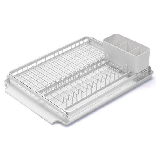 Scurgator vase cu suport tacamuri, Brabantia, SinkSide, 38.5x49x14 cm, aluminiu, gri deschis