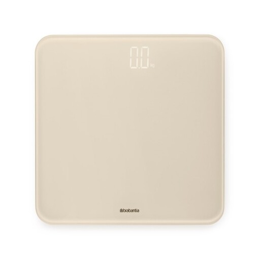 Cantar digital pentru baie, Brabantia, Soft Beige, 30x30x2.4 cm, max 180 kg, sticla, bej