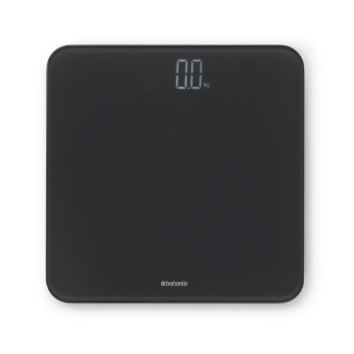 Cantar digital pentru baie, Brabantia, Dark Grey, 30x30x2.4 cm, max 180 kg, sticla, gri inchis