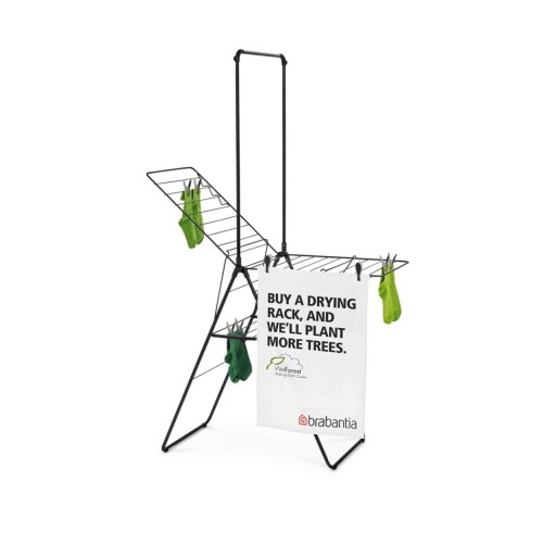 Uscator de rufe cu suport umerase, Brabantia, Hangon Matt, 20 m capacitate de uscare, otel, negru mat