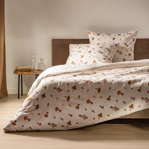 Lenjerie de pat King Size, Shroom, Homla, 3 piese, 200x220 cm, microfibra, ecru