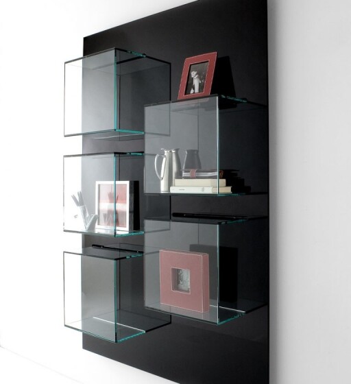 Biblioteca Tonelli Design Dazibao B  design Gonzo - Vicari  120x180cm  panou lemn negru mat - sticla transparenta