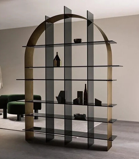 Biblioteca Tonelli Design Paradigma  design Debonademeo Studio  173x40x230cm  sticla Fume cu structura Bronz periat