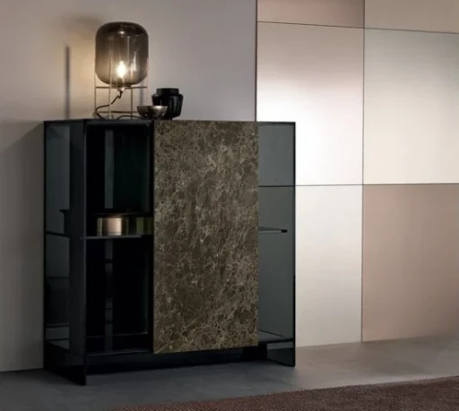 Comoda inalta Tonelli Design Shoji  design Lorenzo De Bartolomeis & Isao Hosoe  100x50cm  h 110cm  structura sticla Fume  usa ceramica