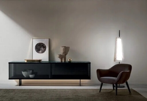 Comoda Tonelli Design East Side  design Bartoli  200x46cm  h70cm  metal negru - sticla Fume