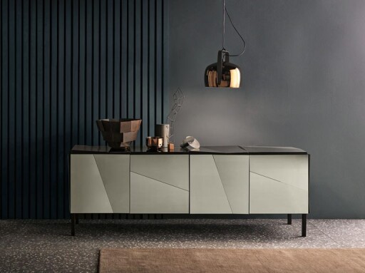 Comoda Tonelli Design Psiche A  design G.T. Garattoni  207x54cm  h74cm  negru  sticla oglinda bronz