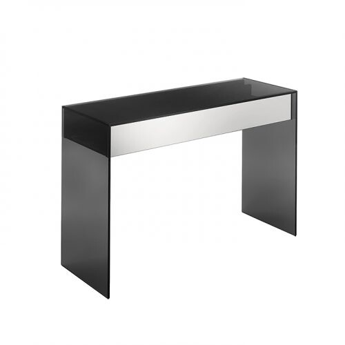 Masa consola Tonelli Design Gotham  design Leonardi Marinelli  120x45cm  h 80cm  un sertar cu inchidere lenta si front oglinda  sticla Fume