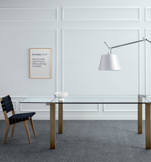 Masa extensibila Tonelli Design Livingstone Wood A1  design Giulio Mancini  140-240x90cm  h 74cm  picioare lemn  sticla clara