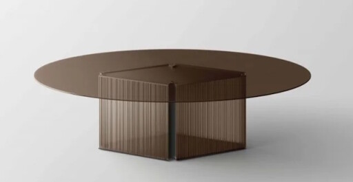 Masa ovala Tonelli Design Bow  design Massimo Castagna  280x110cm  h 75cm  baza sticla T-Stripes Bronze  top sticla Bronze