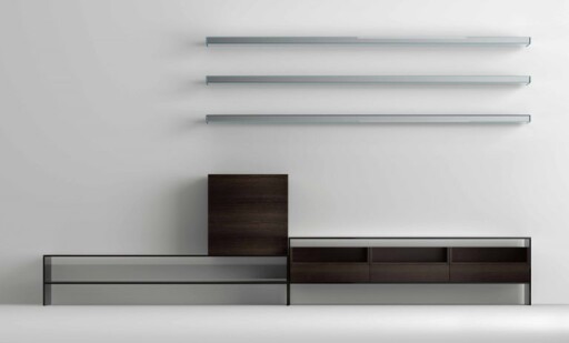 Sistem modular comode TV Tonelli Design WG System  design Massimo Castagna  sticla Fume  lemn Siberian Ash