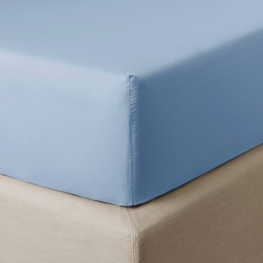 Cearceaf de pat cu elastic Descamps Unis Percale 94 200x200cm  Albastru Arctique