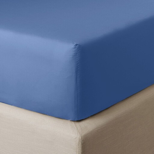 Cearceaf de pat cu elastic Descamps Unis Percale 94 180x200cm  Albastru Tempete