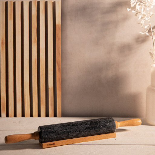 Sucitor Marble, Homla, 45 cm, marmura/lemn, negru/natur