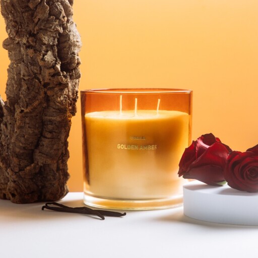 Lumanare parfumata Glow, Homla, 870 gr, ceara/sticla, auriu