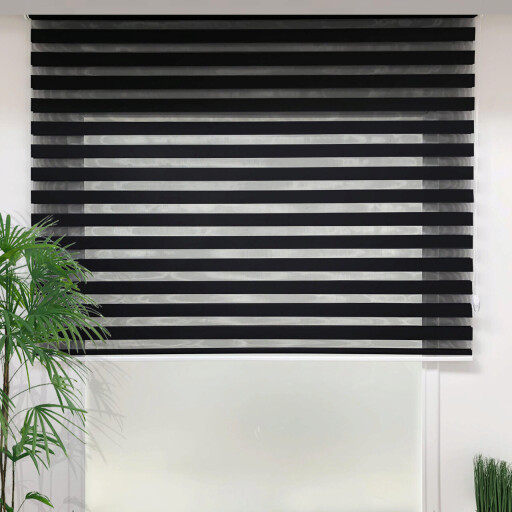 Jaluzea rulou zebra / roleta textila, Lizbon Day &amp; Night, 50x260 cm, poliester, negru