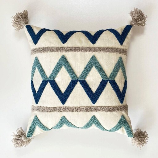 Set perne decorativet, Beach House Velvet Pillow Set With İnsert, Bumbac, Turcoaz / Gri / Bleumarin / Alb