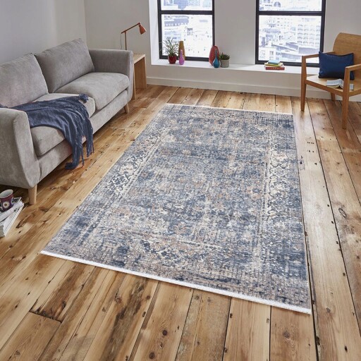 Covor, 8899, 100x200 cm, Polipropilena, Gri/Albastru