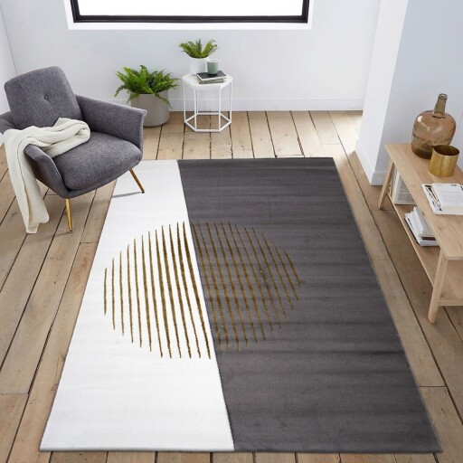 Covor, 2657A, 150x230 cm, Polipropilena, Aur / nurcă / alb