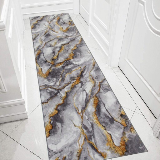 Covor, 206, 80x150 cm, Poliester, Gri / Auriu