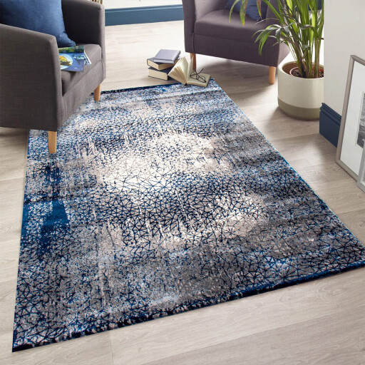 Covor, HE630, 120x170 cm, Poliester, Crem / Albastru