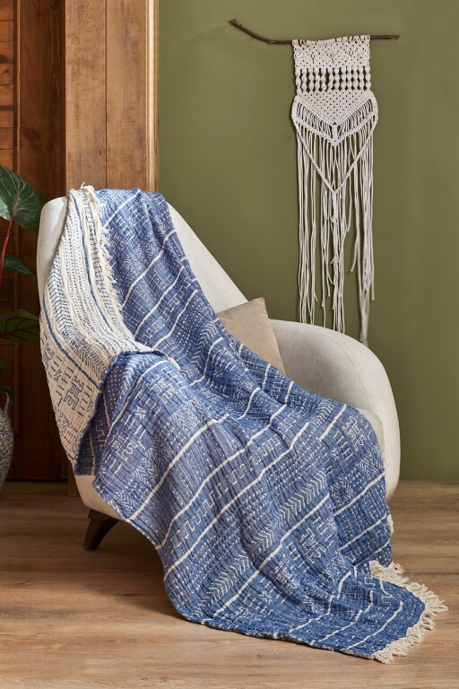 Patura, 130x170 cm, 100% bumbac, Etno, Viaden, albastru