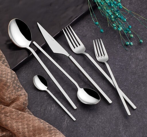 Set tacamuri Boss - Çatal Kaşık Bıçak Takımı, Noble Life, 84 piese, inox, argintiu