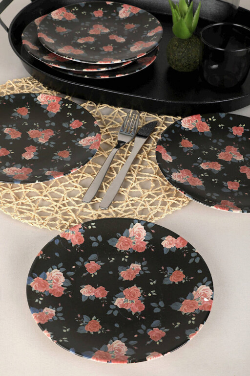 Set farfurii pentru desert, Keramika, 275KRM1261, Ceramica, Roz/Negru