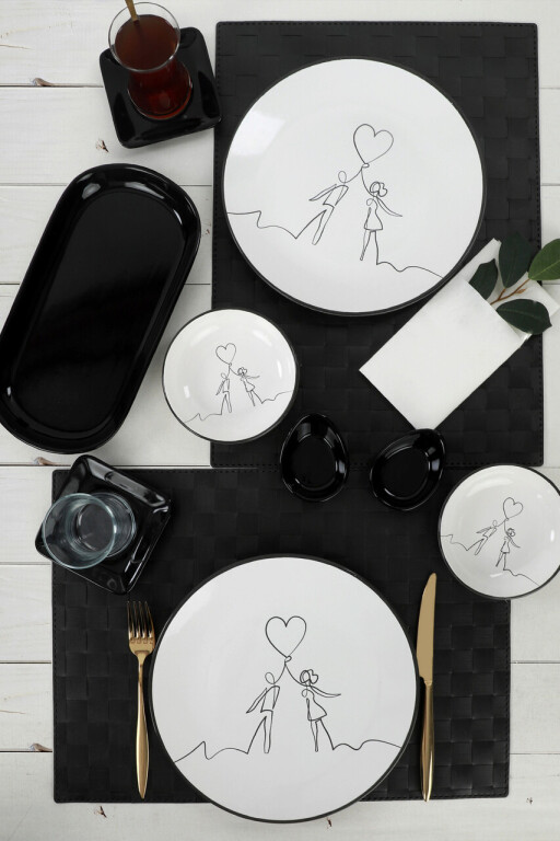 Set de mic dejun, Keramika, 275KRM1601, Ceramica, Alb/Negru
