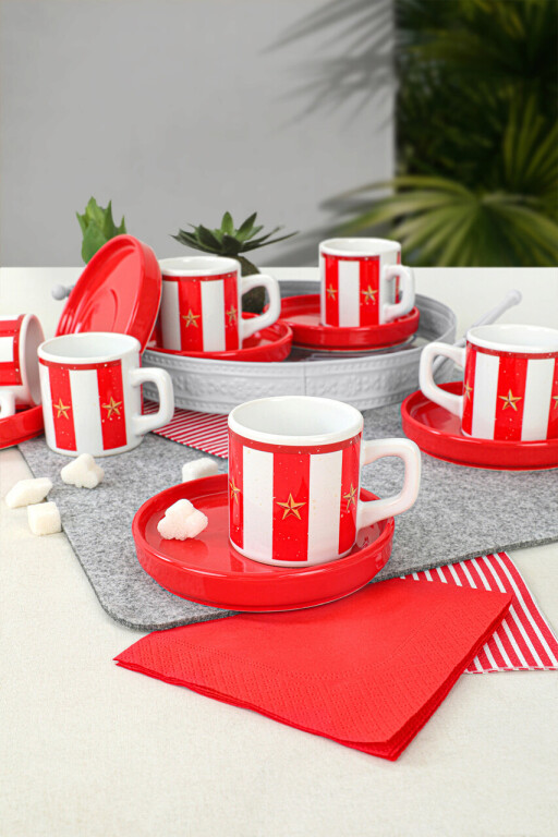 Set cesti de cafea, Keramika, 275KRM1608, Ceramica, Rosu/Alb