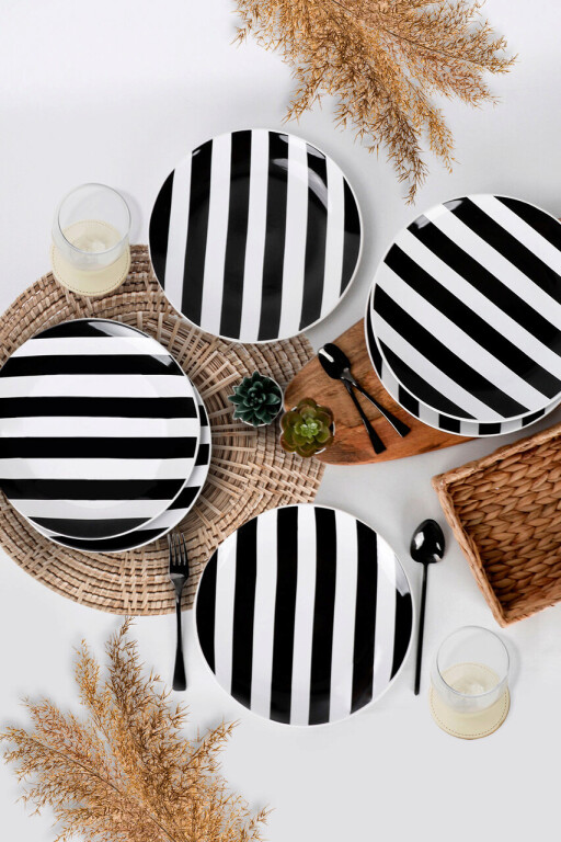 Set platouri servire, Keramika, 275KRM1632, Ceramica, Alb/Negru