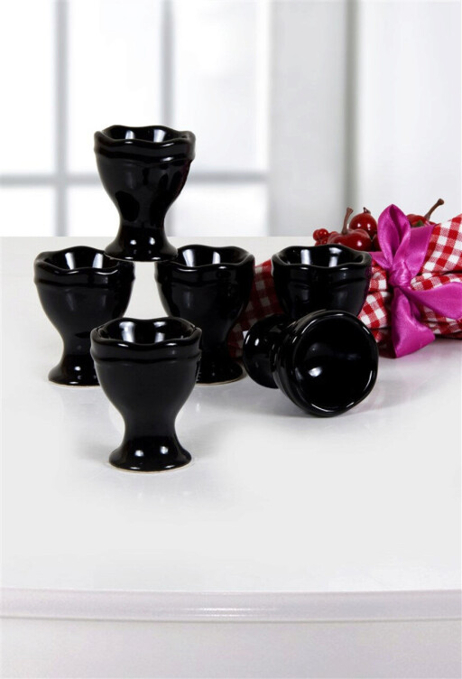 Set suporturi pentru ou, Keramika, 275KRM1313, Ceramica , Nu absoarbe apa, Negru