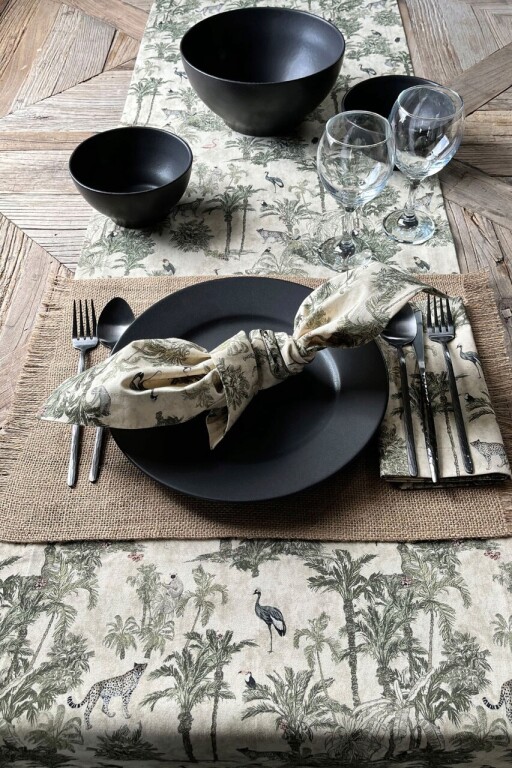 Traversa de masa, SX - Kitchen, 626SRT1140, Bumbac , Dimensiune: 45 x 150 cm (1 bucată), Alb/Verde închis