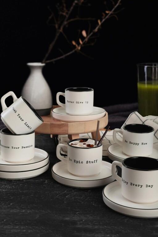 Set pentru ceai, Keramika, 275KRM1870, Ceramica , Nu absoarbe apa, Alb/Negru