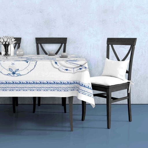 Fata de masa, Mia, 742TMA7769, Poliester, Albastru/Alb