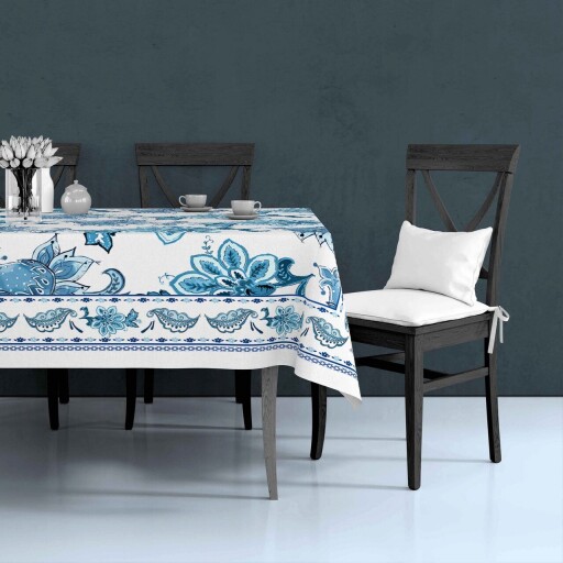 Fata de masa, Mia, 742TMA7771, Poliester, Albastru/Alb