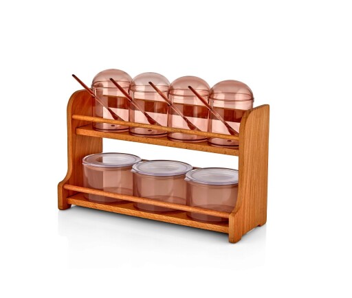 Set recipiente pentru condimente cu suport, Hermia, 619PLS1113, Dishwasher - safe / Microwave - not safe / BPA Free, Maro