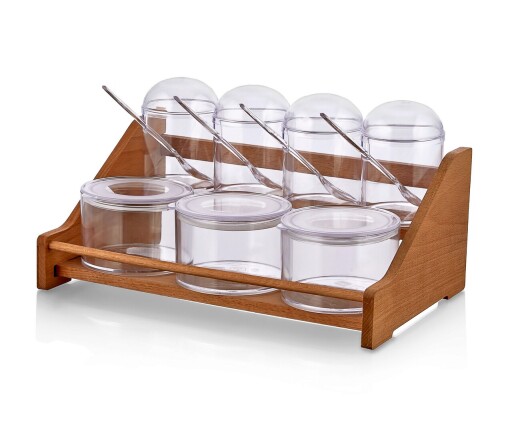 Set recipiente pentru condimente cu suport, Hermia, 619PLS1130, Dishwasher - safe / Microwave - not safe / BPA Free, Maro/Transparent