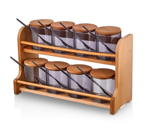 Set recipiente pentru condimente cu suport, Hermia, 619PLS1110, Dishwasher - safe / Microwave - not safe / BPA Free, Maro/Mov