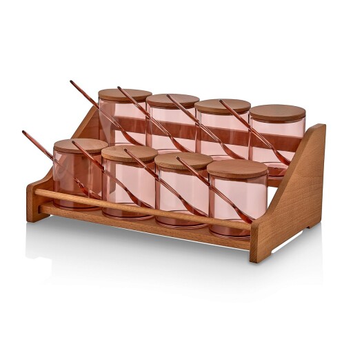 Set recipiente pentru condimente cu suport, Hermia, 619PLS1105, Dishwasher - safe / Microwave - not safe / BPA Free, Maro