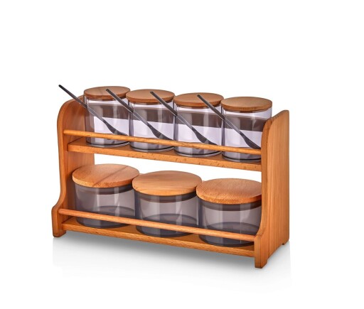 Set recipiente pentru condimente cu suport, Hermia, 619PLS1118, Dishwasher - safe / Microwave - not safe / BPA Free, Maro/Mov