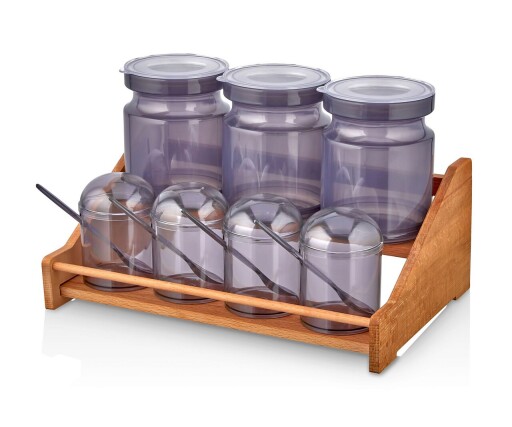 Set recipiente pentru condimente cu suport, Hermia, 619PLS1135, Dishwasher - safe / Microwave - not safe / BPA Free, Maro/Mov